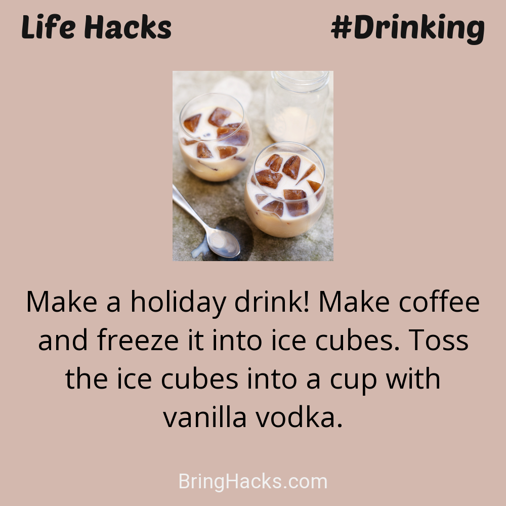 Life Hacks: - Make a holiday drink! Make coffee and freeze it into ice cubes. Toss the ice cubes into a cup with vanilla vodka.
