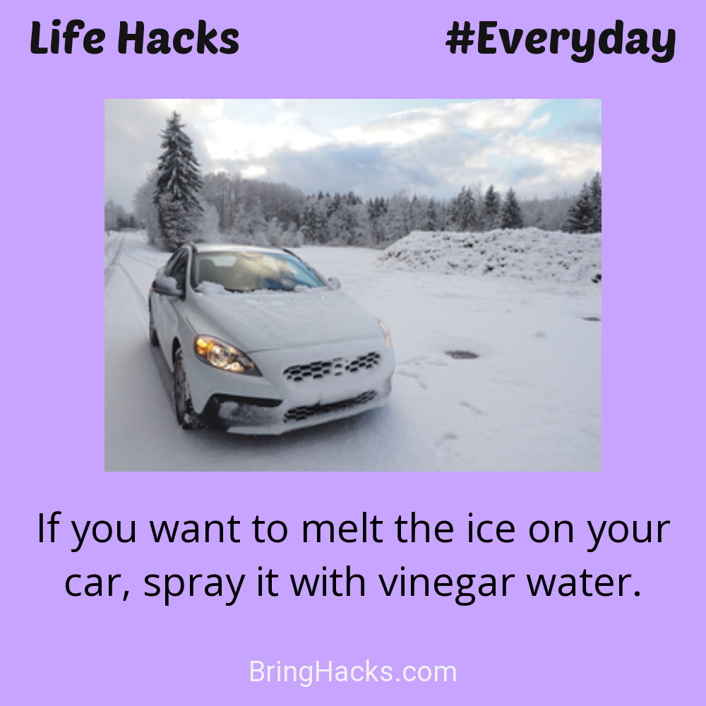 Life Hacks: - If you want to melt the ice on your car, spray it with vinegar water.