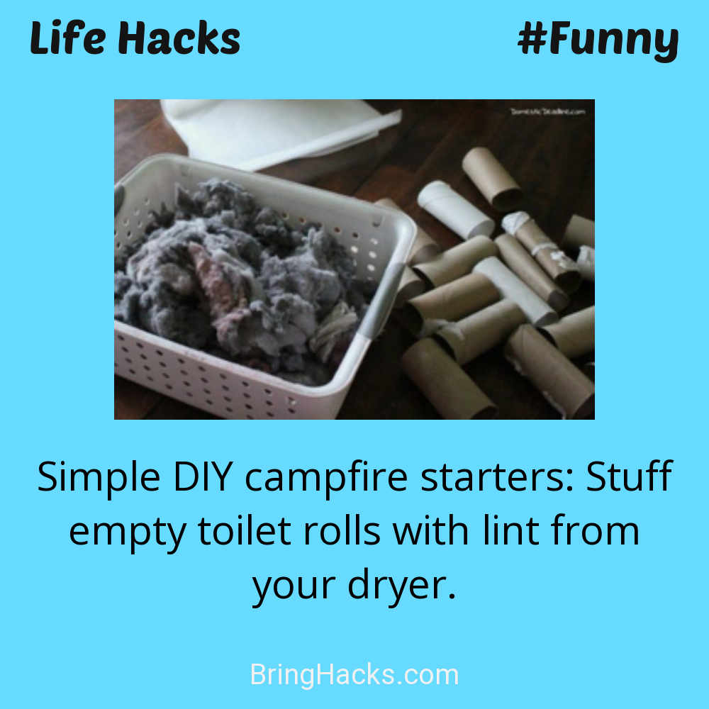 Life Hacks: - Simple DIY campfire starters: Stuff empty toilet rolls with lint from your dryer.