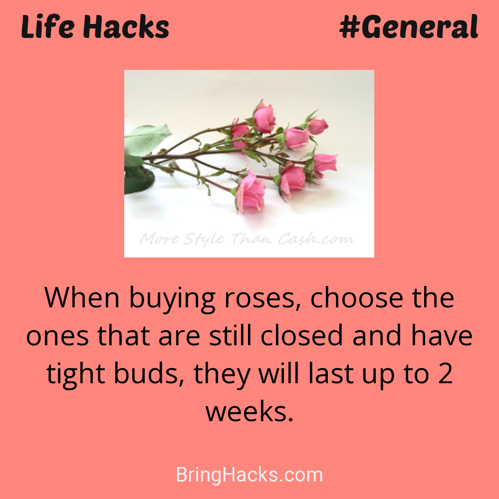 Life Hacks: - When buying roses, choose the ones that are still closed and have tight buds, they will last up to 2 weeks.