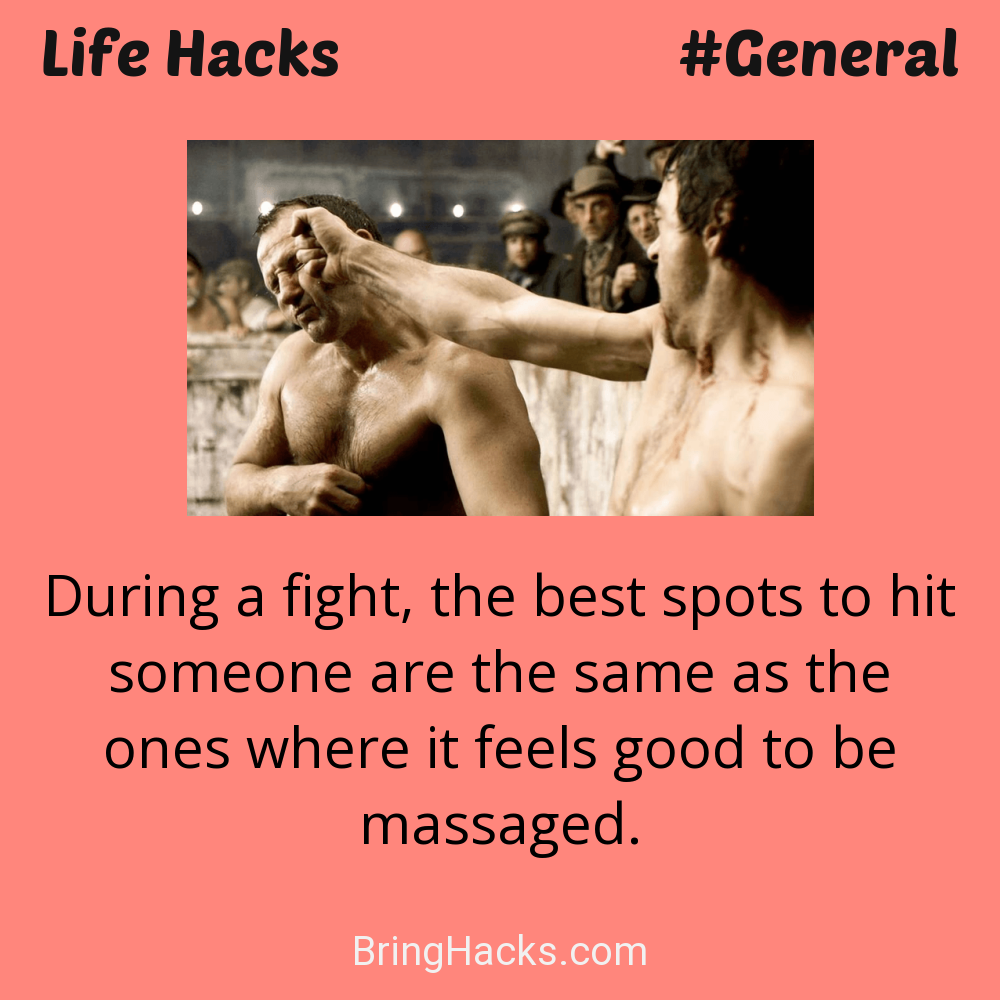 Life Hacks: - During a fight, the best spots to hit someone are the same as the ones where it feels good to be massaged.