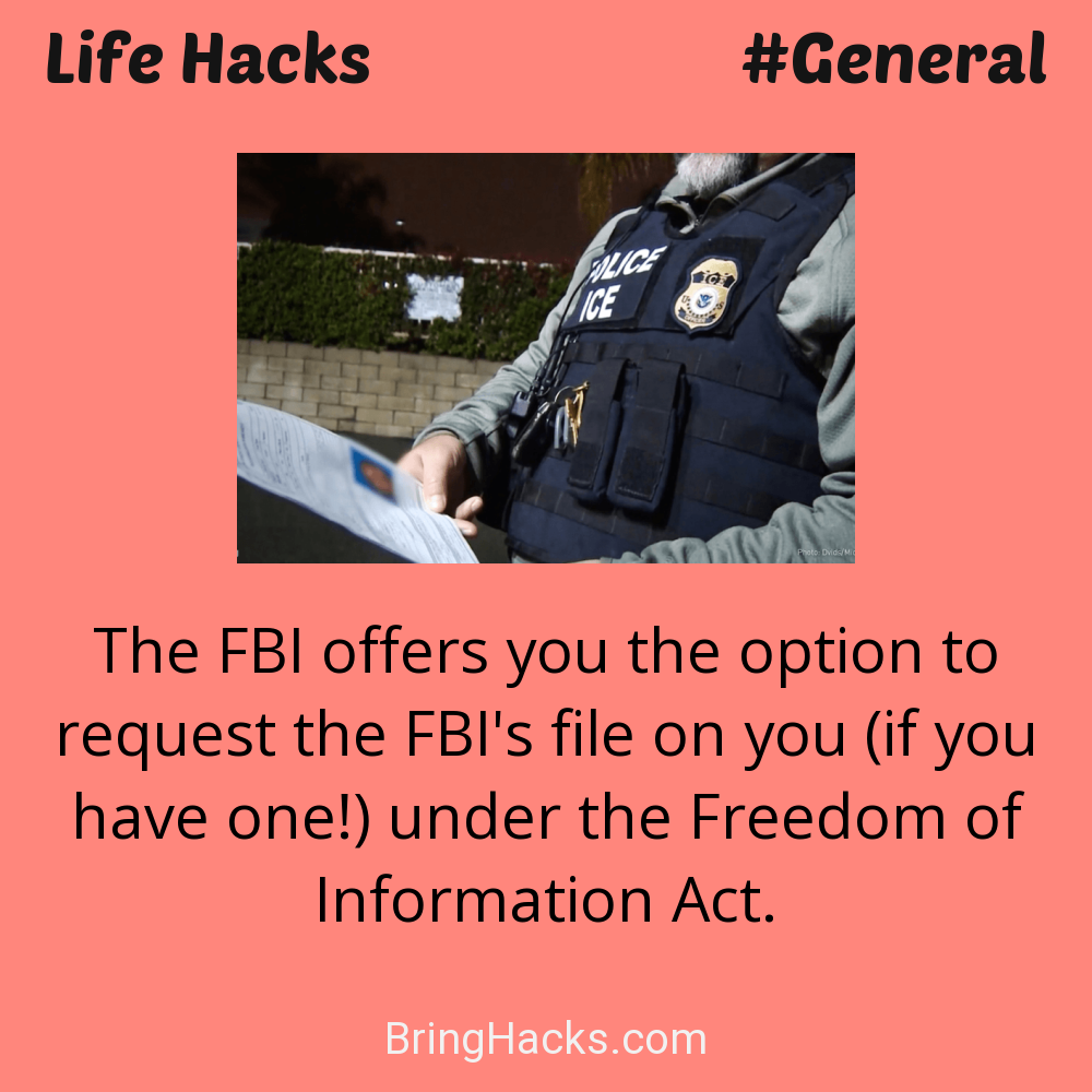 Life Hacks: - The FBI offers you the option to request the FBI's file on you (if you have one!) under the Freedom of Information Act.
