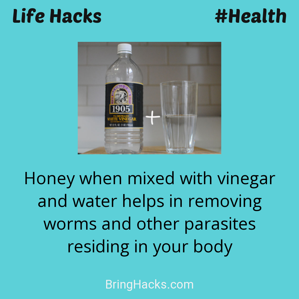 Life Hacks: - Honey when mixed with vinegar and water helps in removing worms and other parasites residing in your body