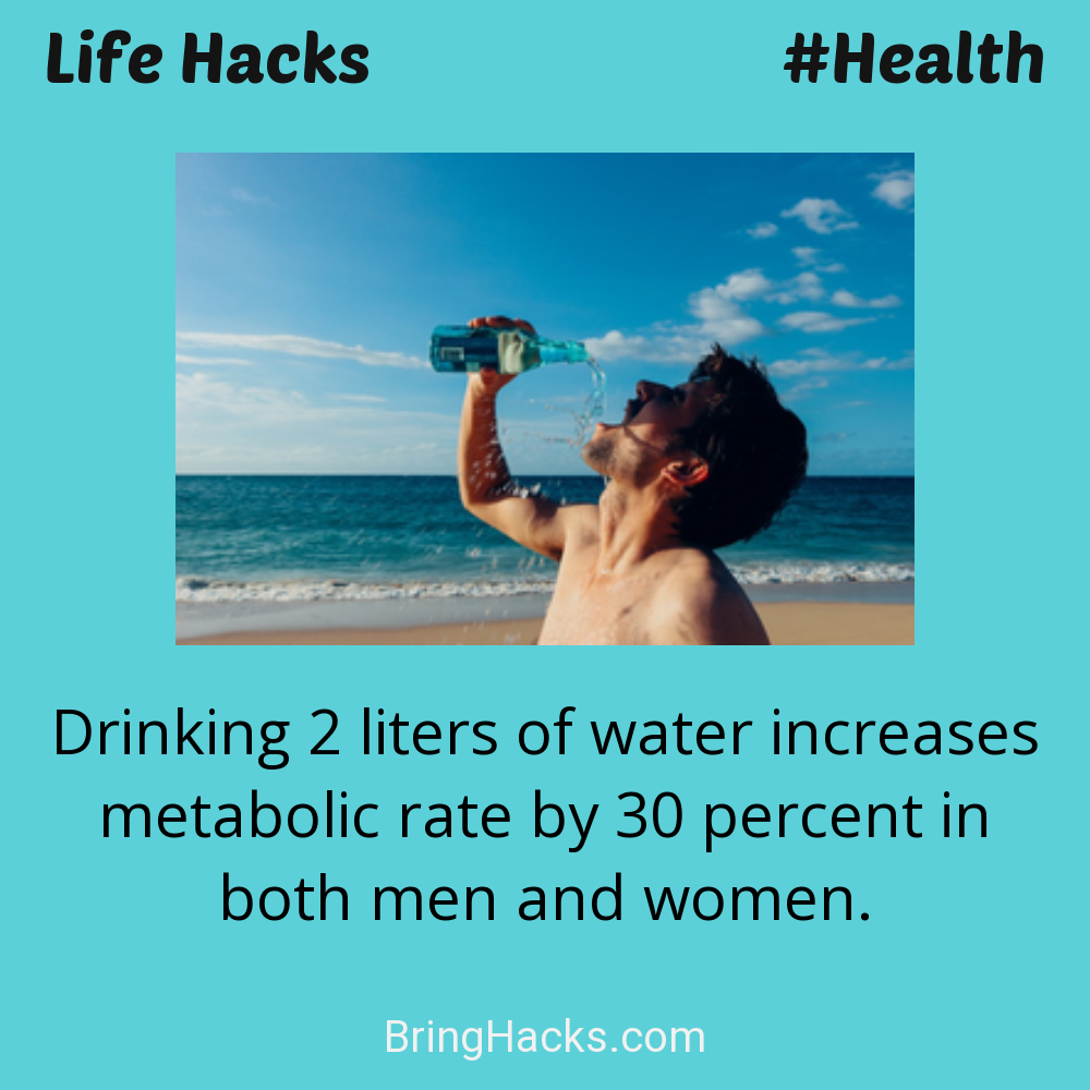 Life Hacks: - Drinking 2 liters of water increases metabolic rate by 30 percent in both men and women.