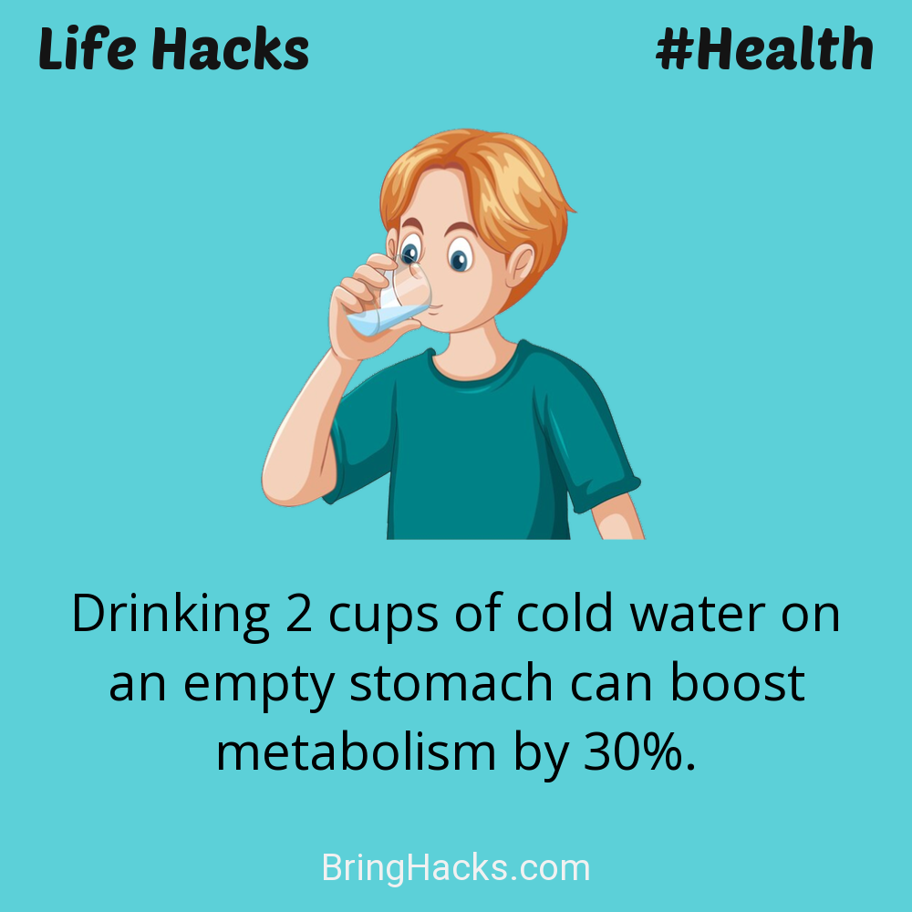 Life Hacks: - Drinking 2 cups of cold water on an empty stomach can boost metabolism by 30%.