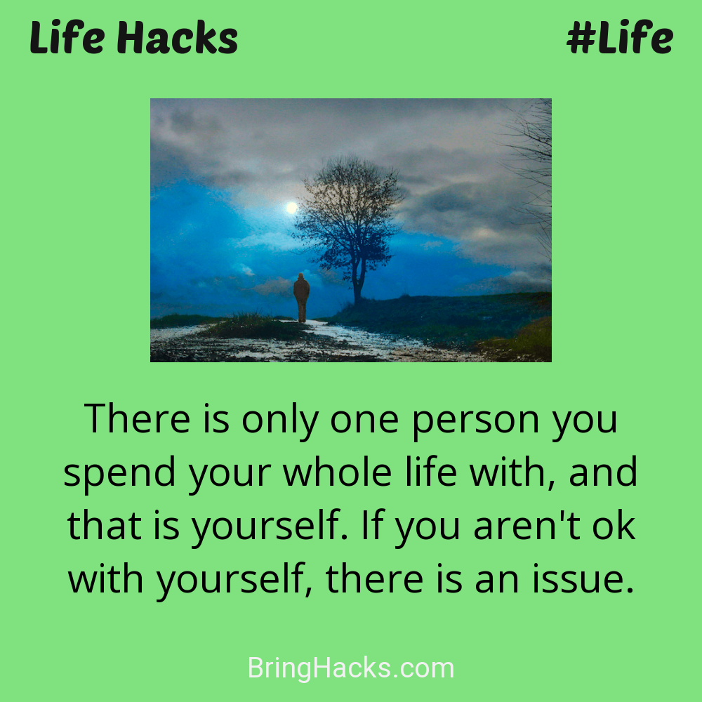Life Hacks: - There is only one person you spend your whole life with, and that is yourself. If you aren't ok with yourself, there is an issue.