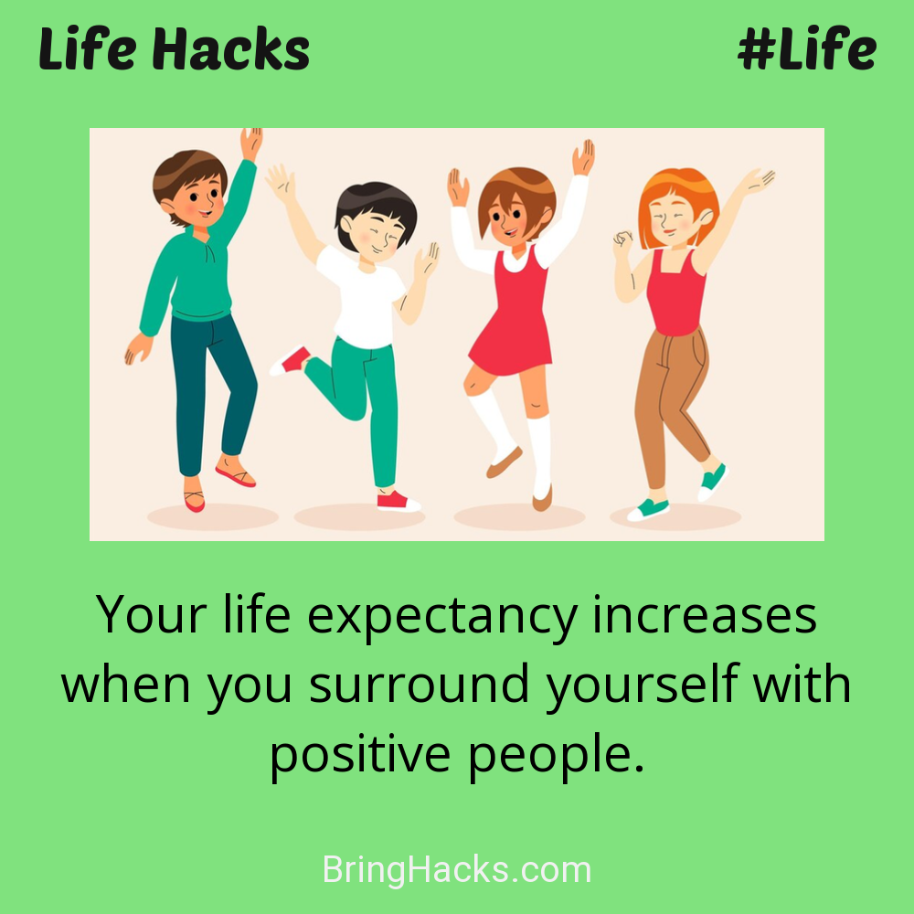 Life Hacks: - Your life expectancy increases when you surround yourself with positive people.
