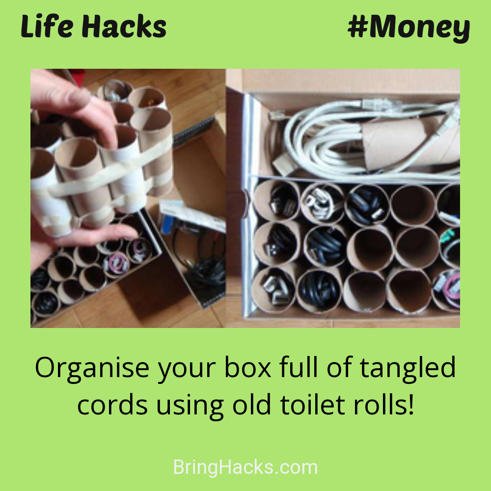 Life Hacks: - Organise your box full of tangled cords using old toilet rolls!