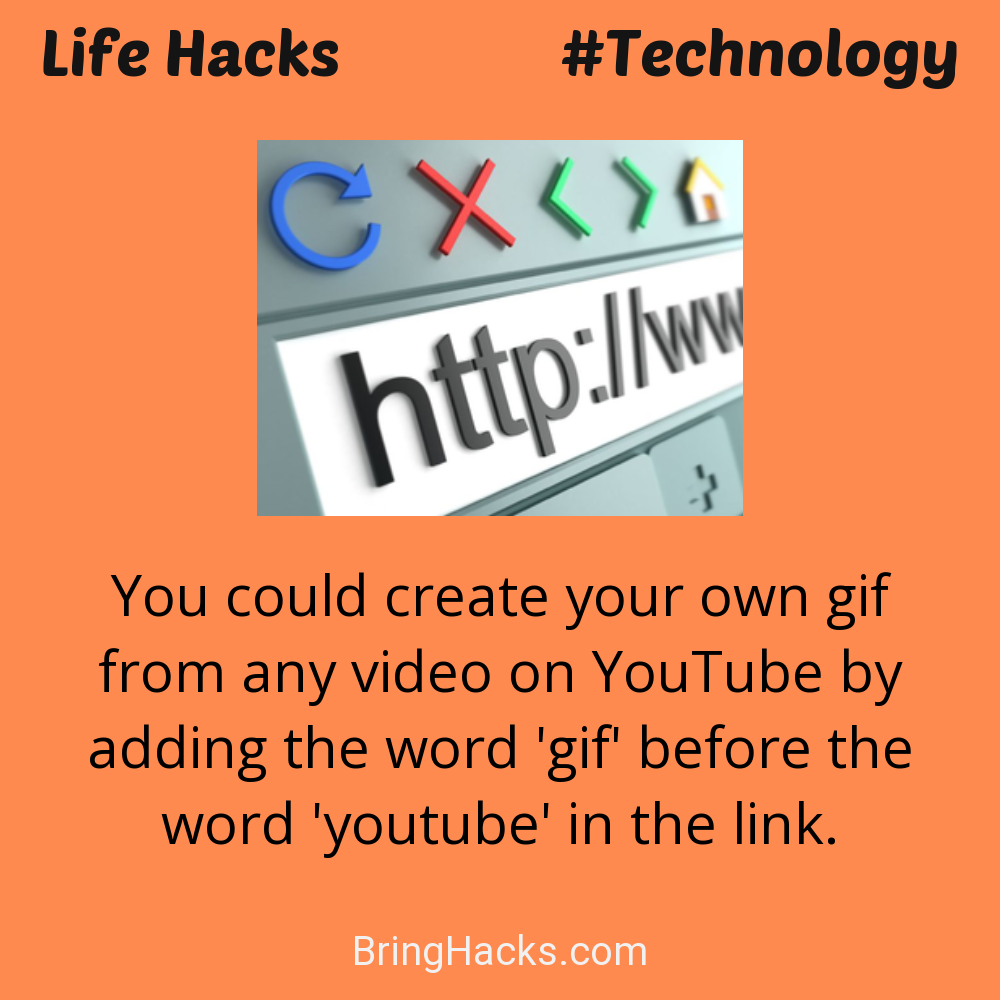 Life Hacks: - You could create your own gif from any video on YouTube by adding the word 'gif' before the word 'youtube' in the link.