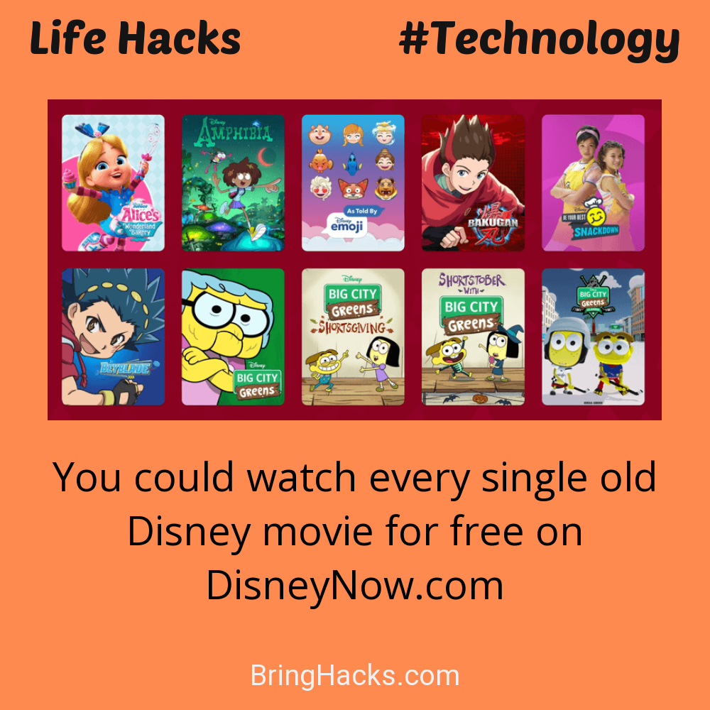 Life Hacks: - You could watch every single old Disney movie for free on DisneyNow.com