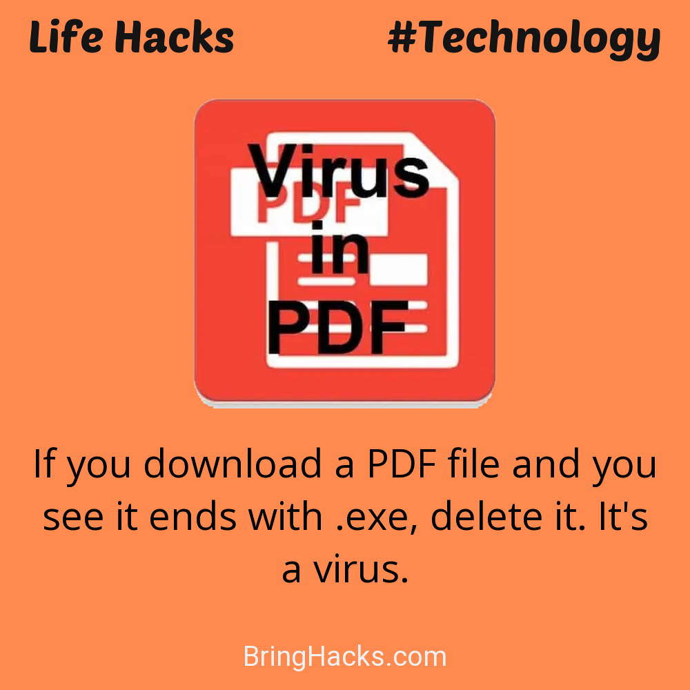 Life Hacks: - If you download a PDF file and you see it ends with .exe, delete it. It's a virus.